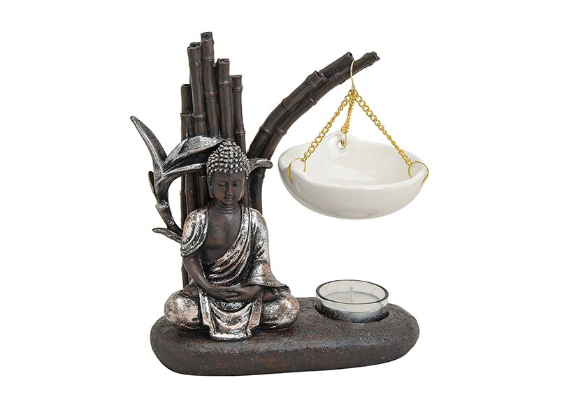 Lampada da profumo Buddha in poli/ceramica, L19 x P8 x H20 cm