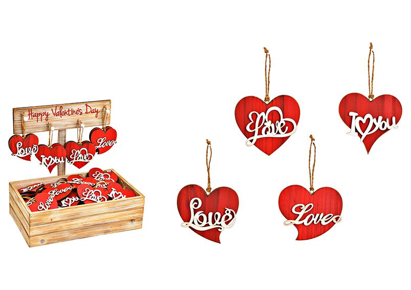 Hanger hart van hout rood 4-voudig, (w/h/d) 9x8x1cm 72 st. op displaydoos 33x32x21cm