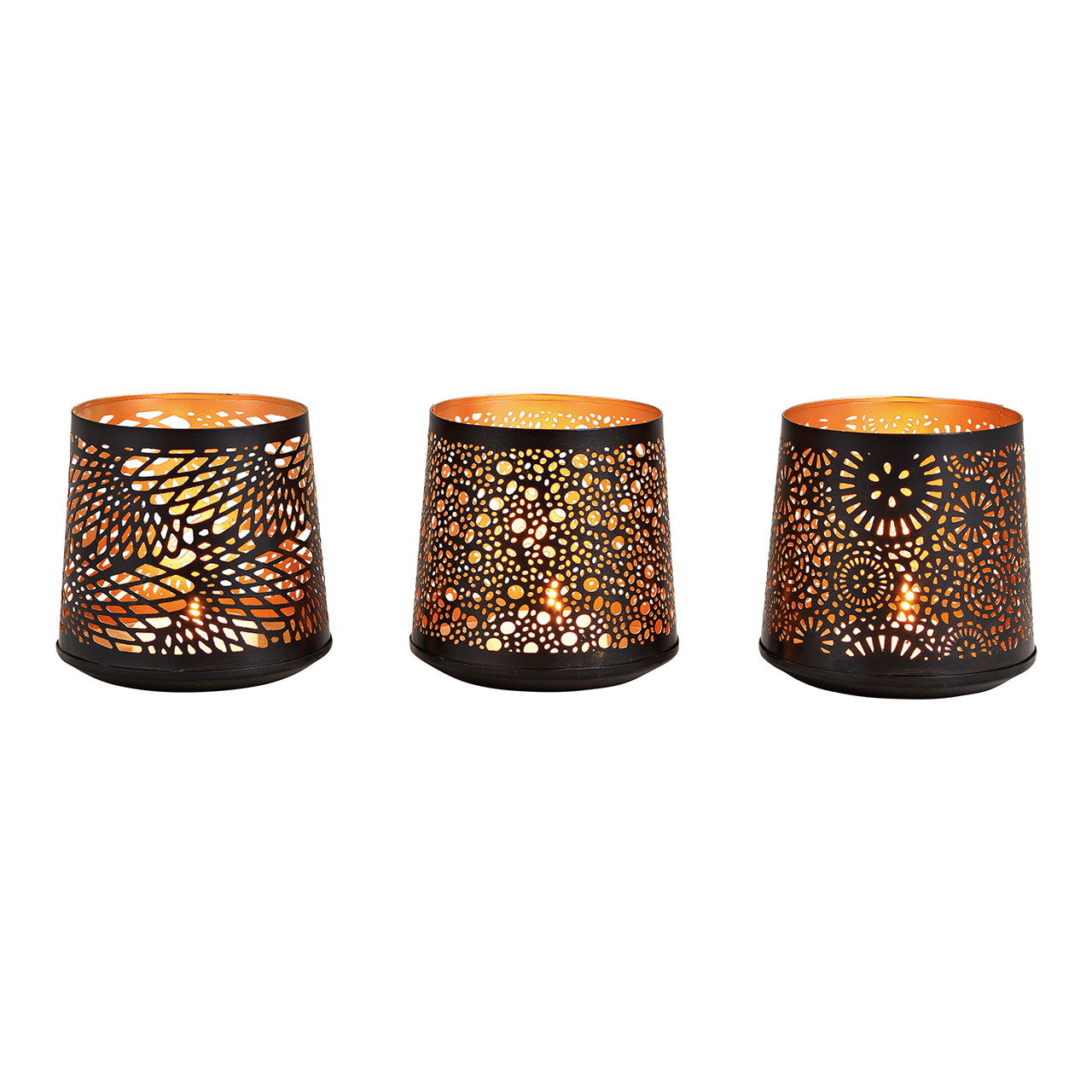 Windlicht aus Metall Schwarz,Gold 3-fach, (B/H/T) 12x13x12cm Windlicht aus Metall Schwarz,Gold 3-fach, (B/H/T) 12x13x12cm