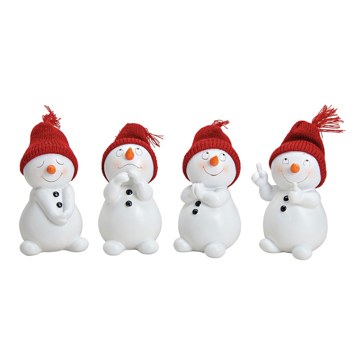 Schneemann mit roter Strickmütze aus Poly Weiß 4-fach, (B/H/T) 8x15x7cm Schneemann mit roter Strickmütze aus Poly Weiß 4-fach, (B/H/T) 8x15x7cm
