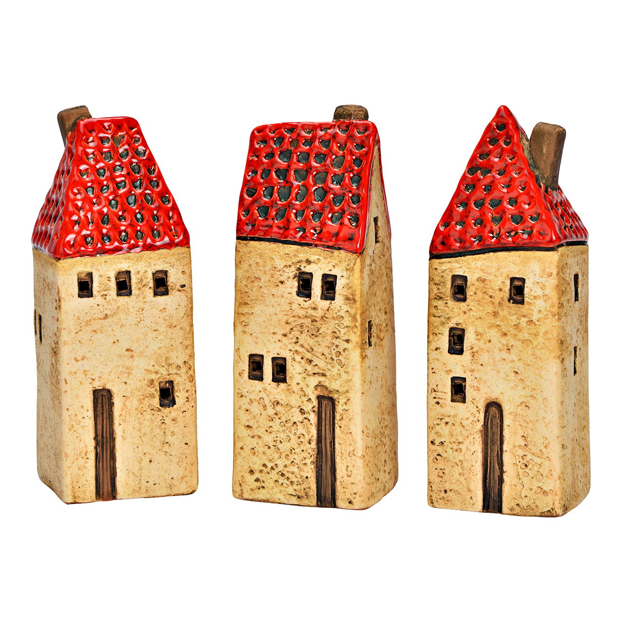 Casetta in gres, 3 pieghe, rosso/natura (L/H/D) 5x15x5cm Figurine, Haus, Rot Dach, Deko, Skulptur