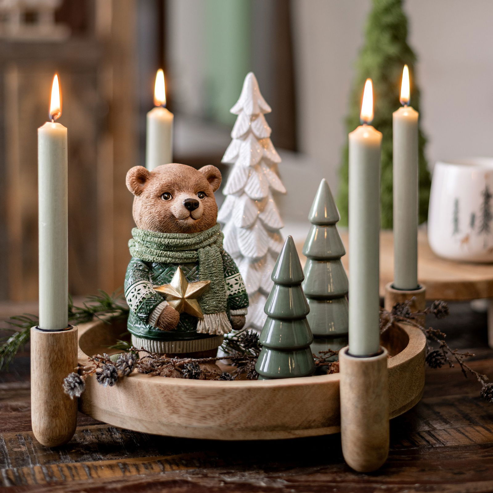 Adventskranz aus Mangoholz, Natur (B/H/T) 37x9x37cm Kerze, Kerzenständer, Festival, Chanukka Menora