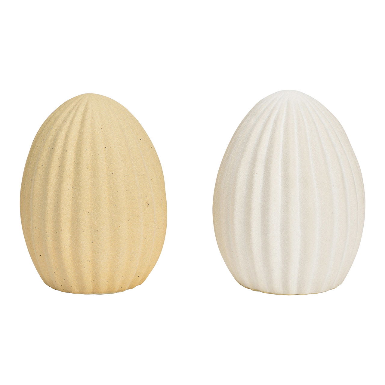 Uovo di Pasqua in ceramica beige, bianco 2 pieghe, (L/H/D) 9x12x9cm Uovo di Pasqua in ceramica beige, bianco 2 pieghe, (L/H/D) 9x12x9cm