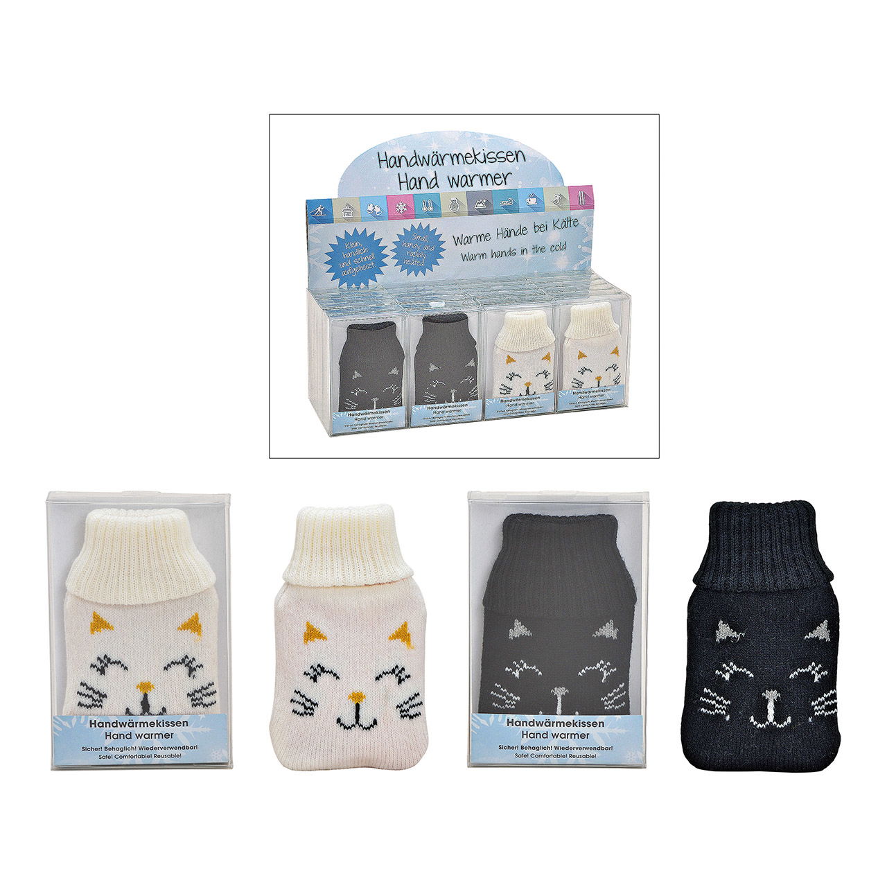 Taschenwärmer Katze Strickbezug aus Kunststoff Weiß, schwarz 2-fach, (B/H/T) 7x12x1cm Taschenwärmer Katze Strickbezug aus Kunststoff Weiß, schwarz 2-fach, (B/H/T) 7x12x1cm