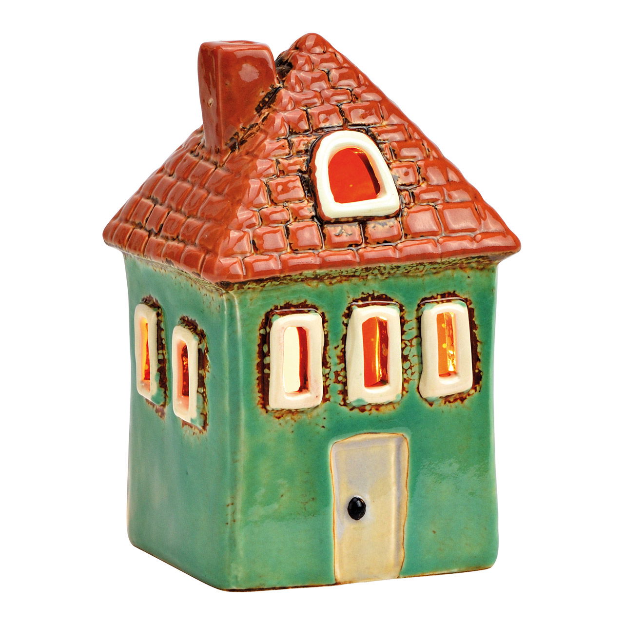 Light house made of stoneware, colorful (W/H/D) 8x12x7cm