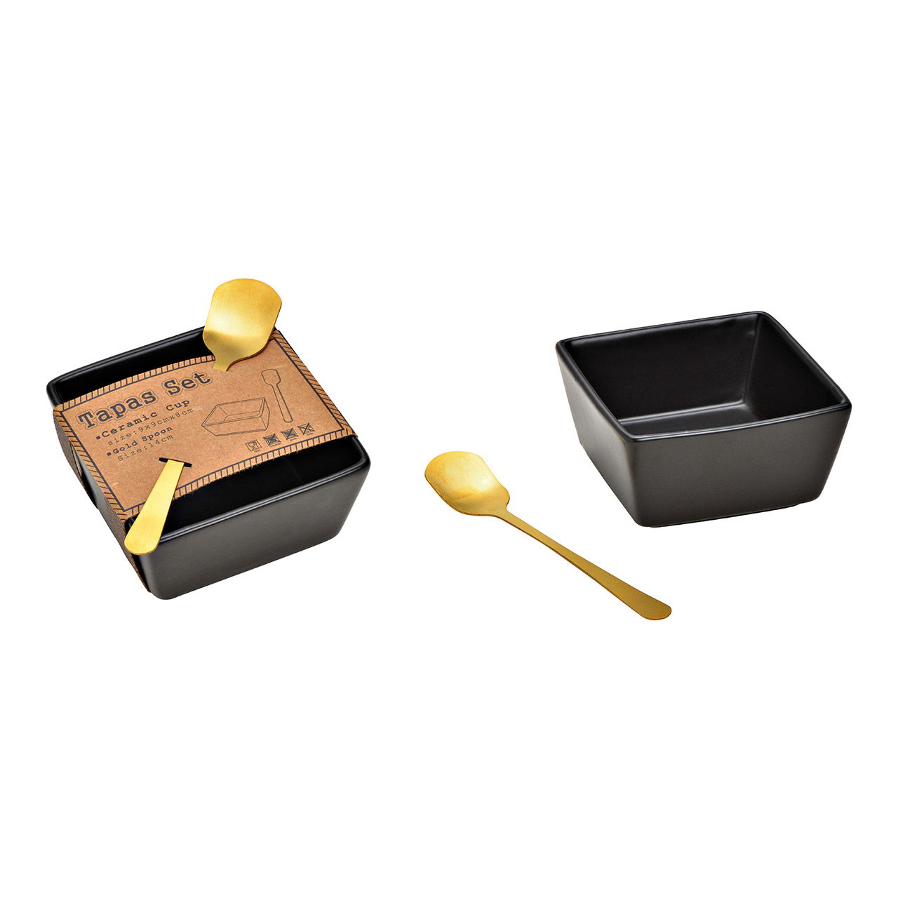 Set tapas, ceramica, nero, set di 2, (L/H/D) 9x5x9cm Cucchiaio 14cm