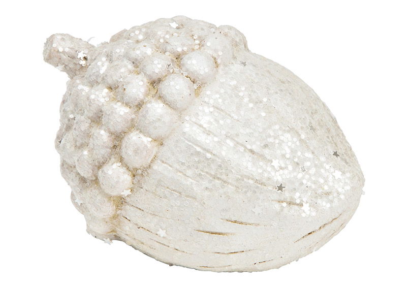 Noix de gland avec paillettes en argile blanche (L/H/P) 9x6x6cm