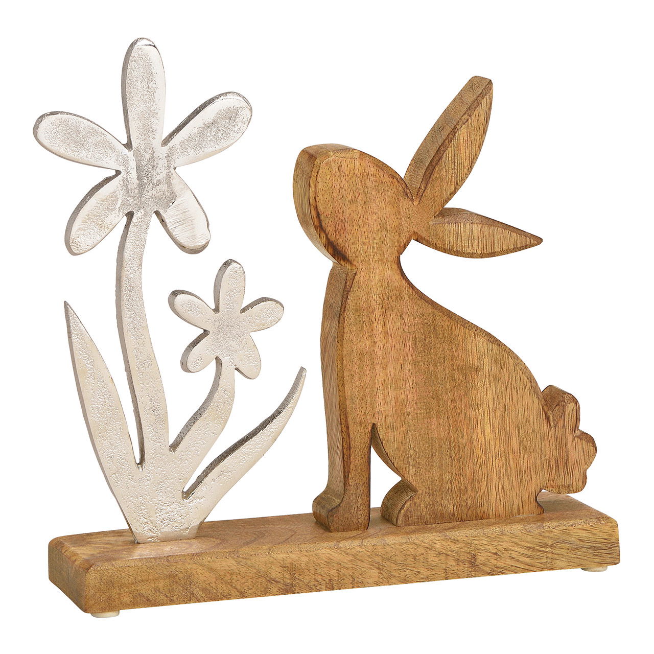 Présentoir Lapin avec fleur en bois, métal brun, argent (L/H/P) 25x25x6cm