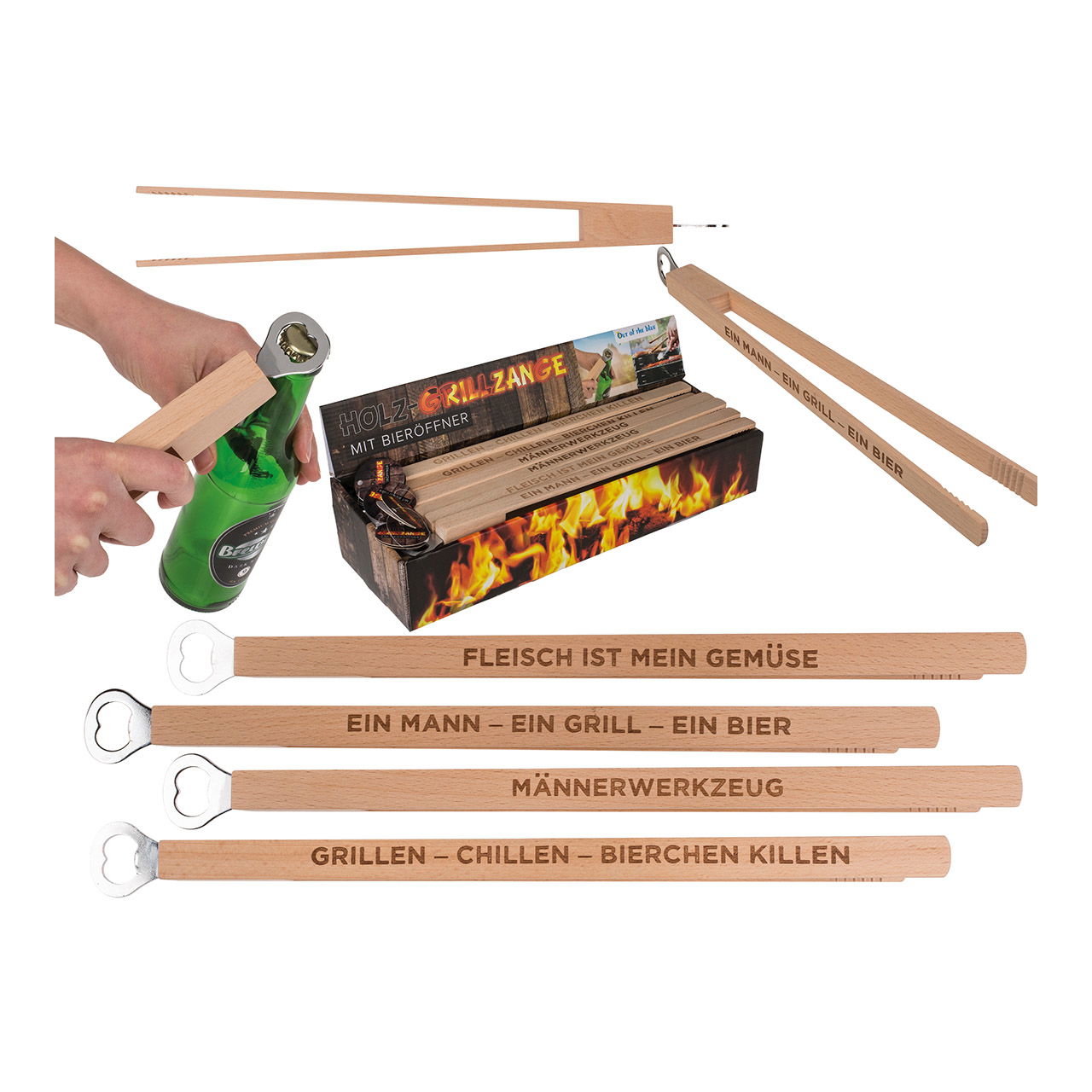 Kombi Grillzange mit Flaschenöffner aus Holz Natur 4-fach, (B/H/T) 43x4x5cm Kombi Grillzange mit Flaschenöffner aus Holz Natur 4-fach, (B/H/T) 43x4x5cm