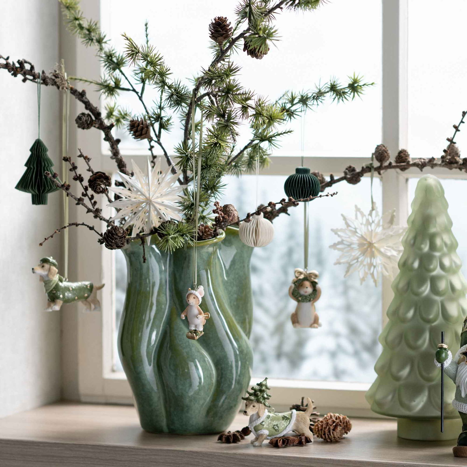 Vaso in ceramica, verde (L/H/D) 20x24x20cm Blumen-Arrangement, Pflanze, Töpferei, Topfpflanze, Hund