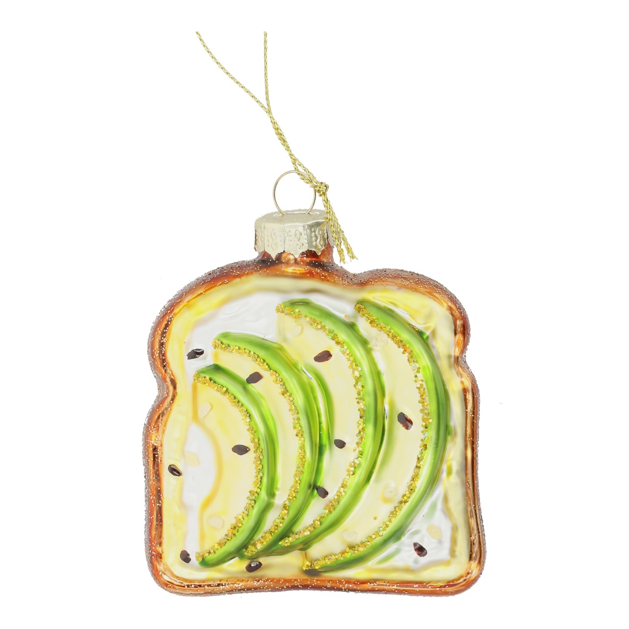 Decorazione natalizia “Toast con avocado” in vetro colorato (L/A/P) 7x8x3 cm Toast, Brot, Christbaumschmuck, Glasornament, Fruchtmuster