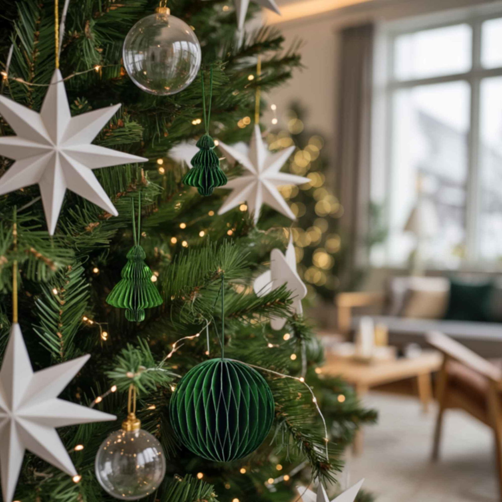 Christmas baubles Honeycomb made of paper/cardboard, set of 6, green Ø8cm (W/H/D) 24x8x16cm Pflanze