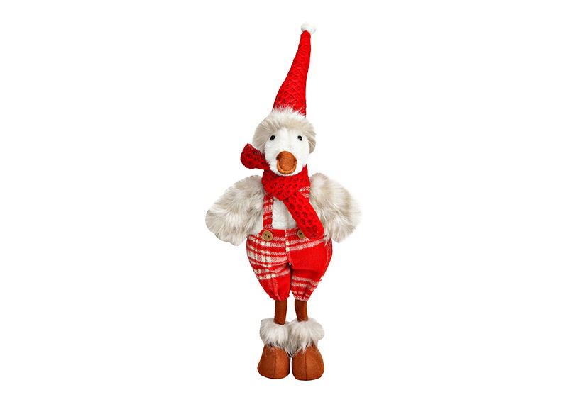 Canard de Noël en textile rouge, blanc (L/H/P) 20x51x11cm