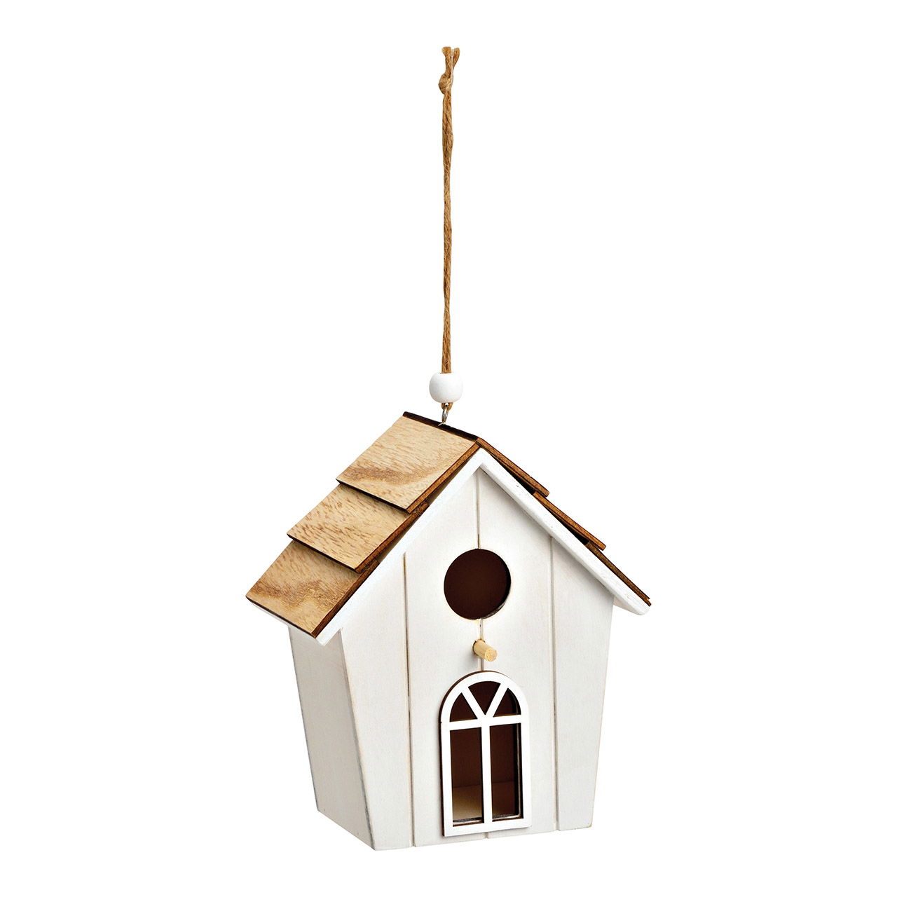 Hanging house made of natural wood, white (W/H/D) 12x14x8cm