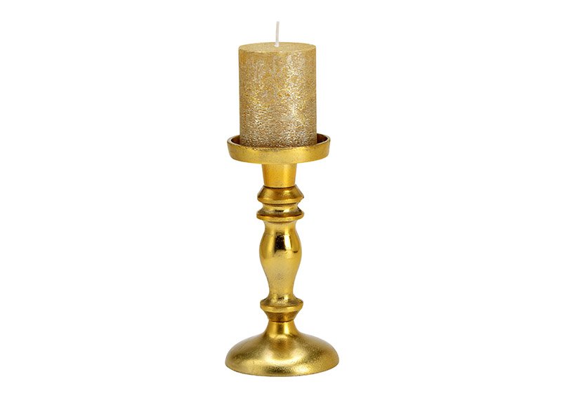 Candle holder double function metal gold (W/H/D) 10x20x10cm