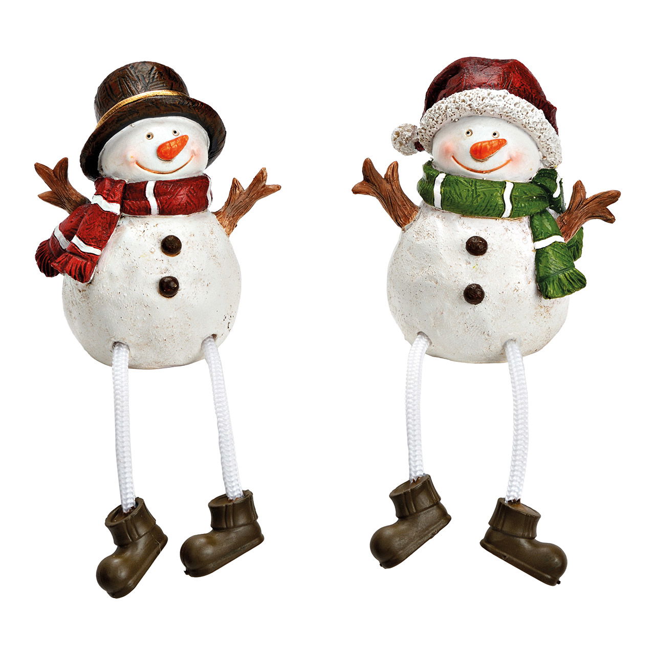 Edge stool snowman with scarf made of poly colorful 2-fold, (W/H/D) 8x10x6cm