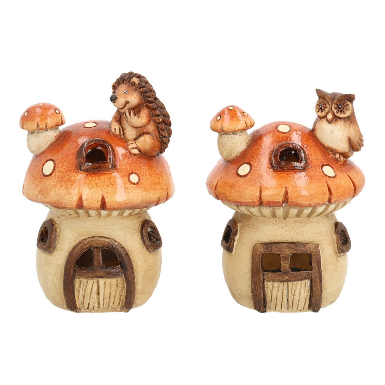 LED Pilzhaus mit Tier aus Ton Braun (B/H/T) 10x14x10cm exkl. 2xLR44 Kunst, Kunsthandwerk, Figur, Spielzeug