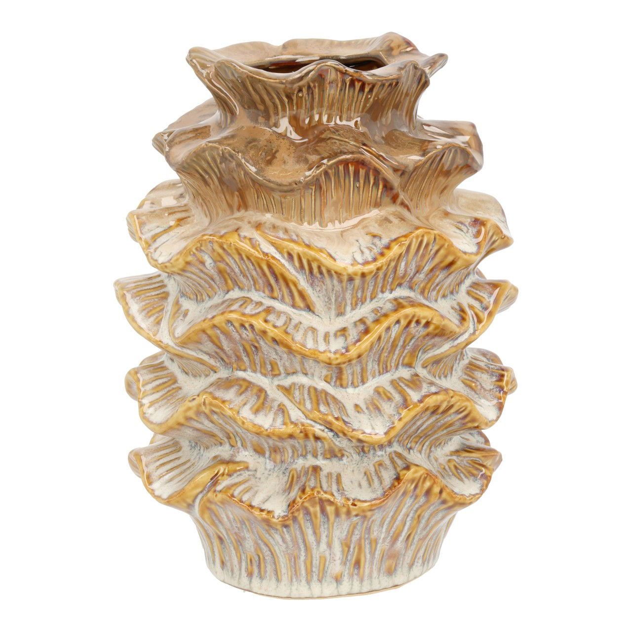 Vase Wellenstruktur aus Keramik Beige (B/H/T) 14x20x14cm Krug, Töpferei, Vase