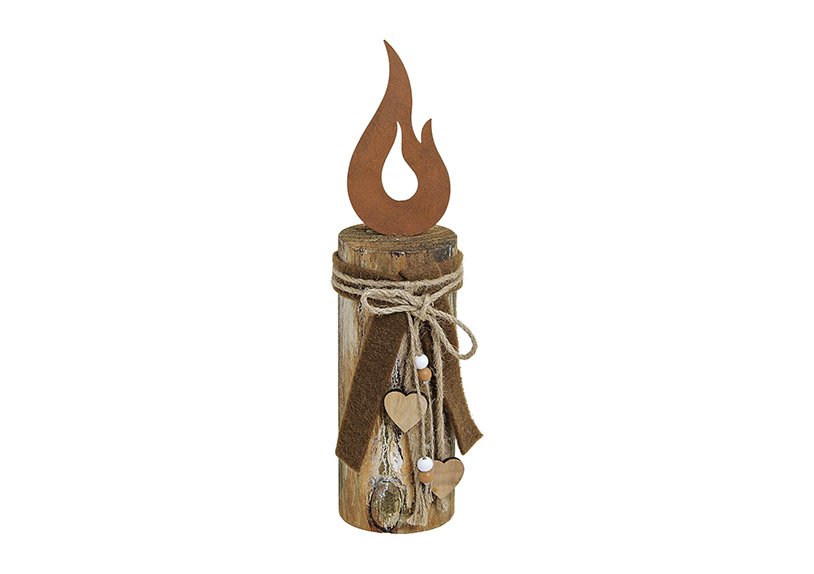 Candle metal on wooden stake 8x8x35 cm