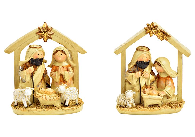 Nativity scene of poly cream 2-fold, (W/H/D) 10x11x5cm