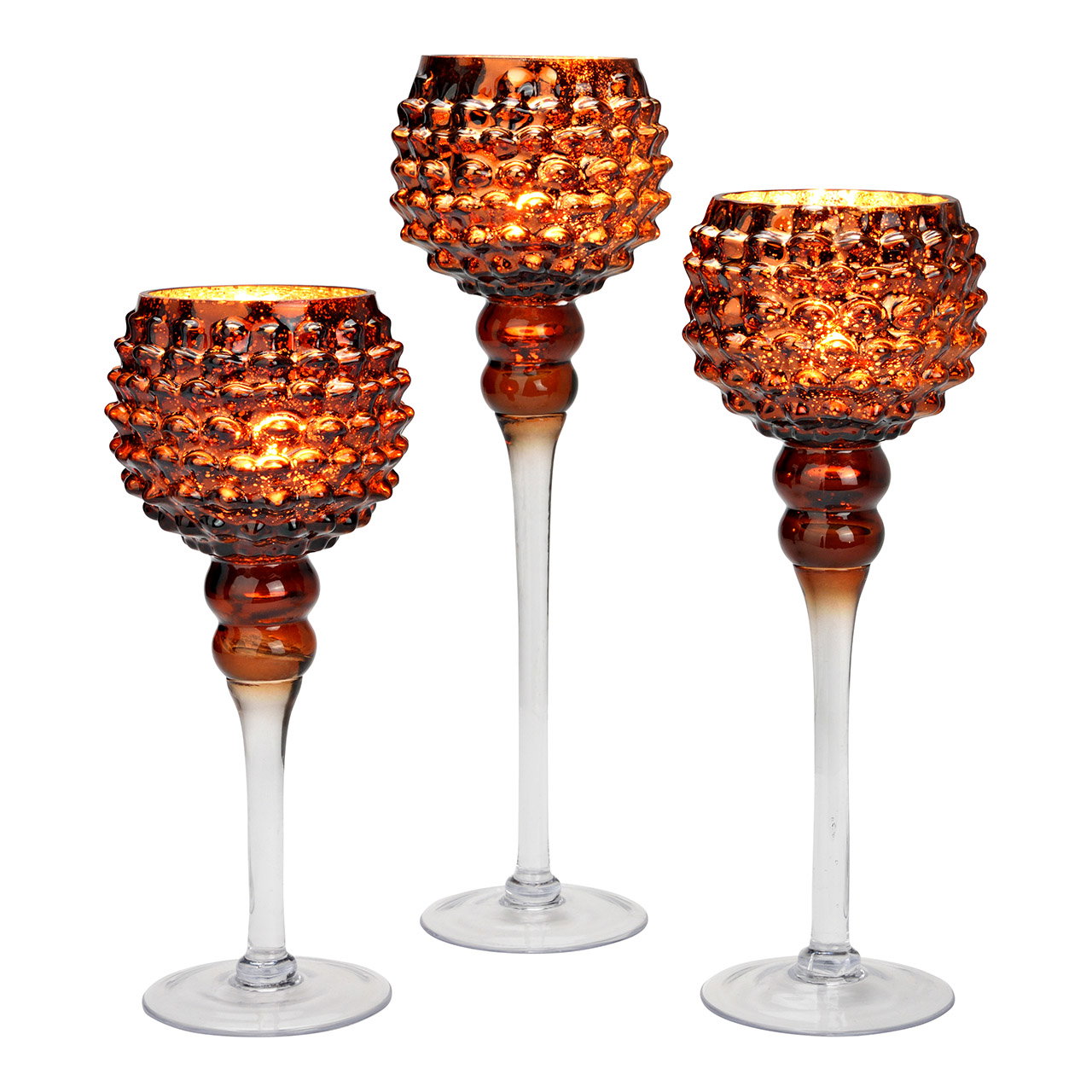 Portavelas de cristal, juego de 3, marrón (A/A/P) 13x30/35/40x13cm