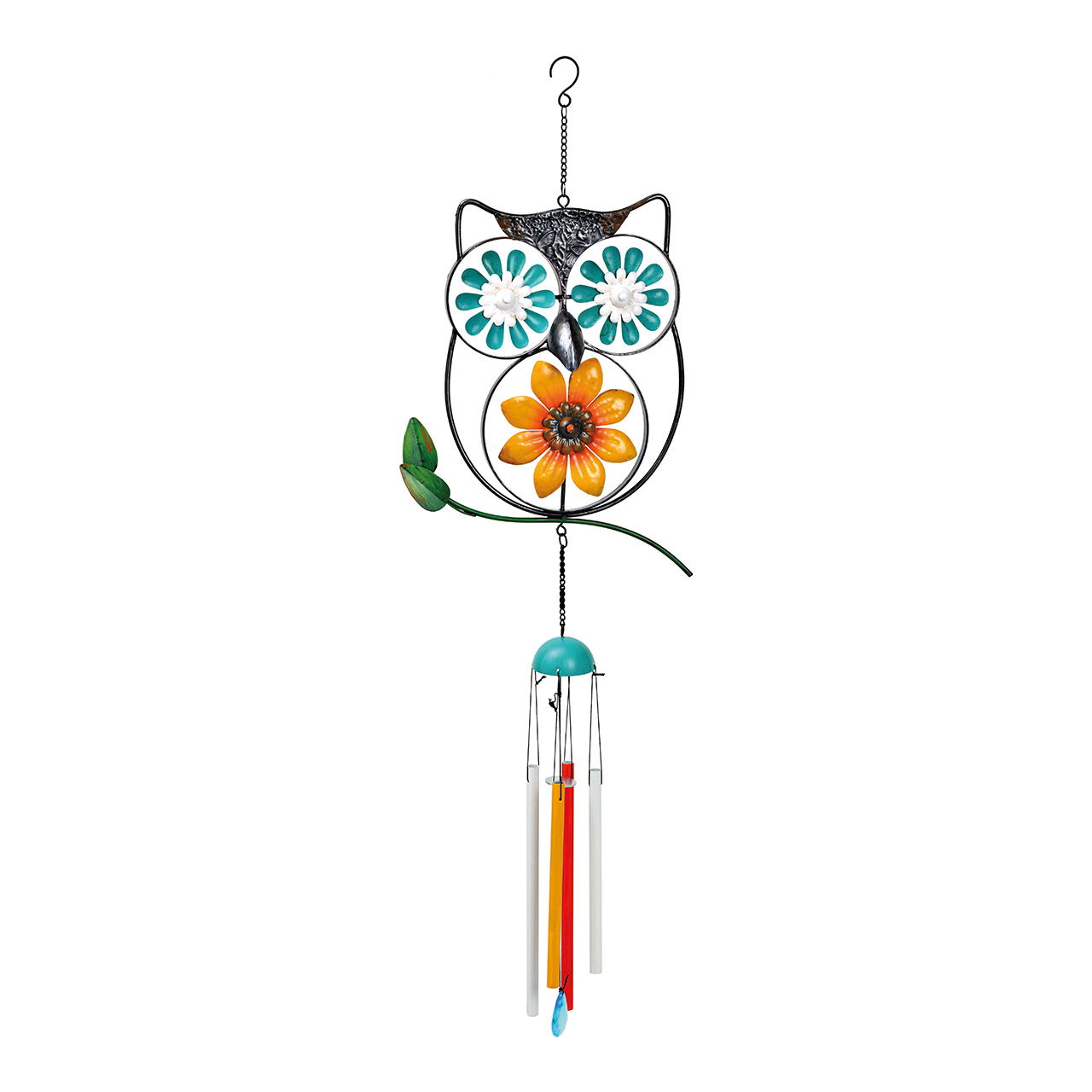 Gancio wind chime gufo di metallo colorato (w/h/d) 30x100x5cm