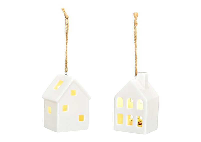 Hanger house with LED, 2xLR44 exclusive of porcelain white 2-fold, (W/H/D) 6x8x4cm