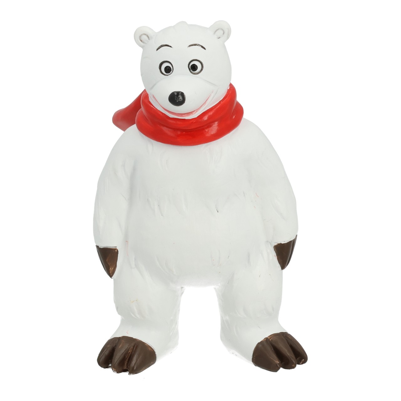 Weihnachtsmann & Co. KG Balbo aus Poly, Weiß/Rot (B/H/T) 5x10x5cm Polar bear figurine, White bear, Red scarf, Brown paws, Cartoon style
