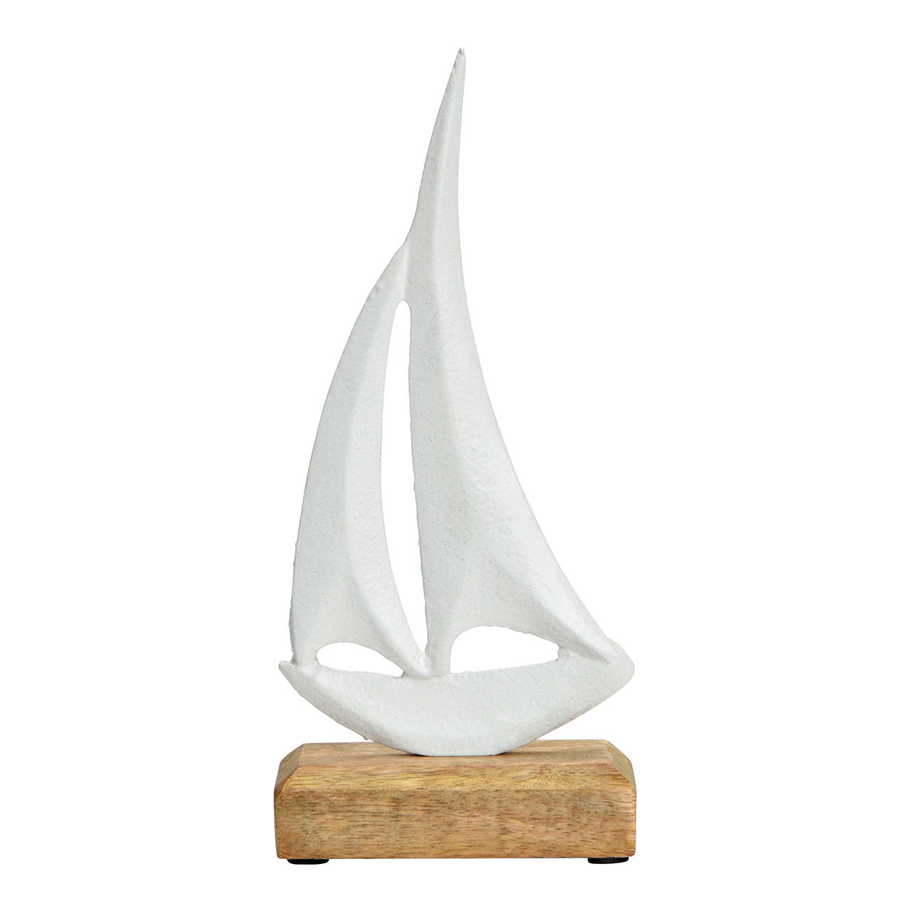 Sailboat stand on mango wood base made of white metal (W/H/D) 10x22x5cm