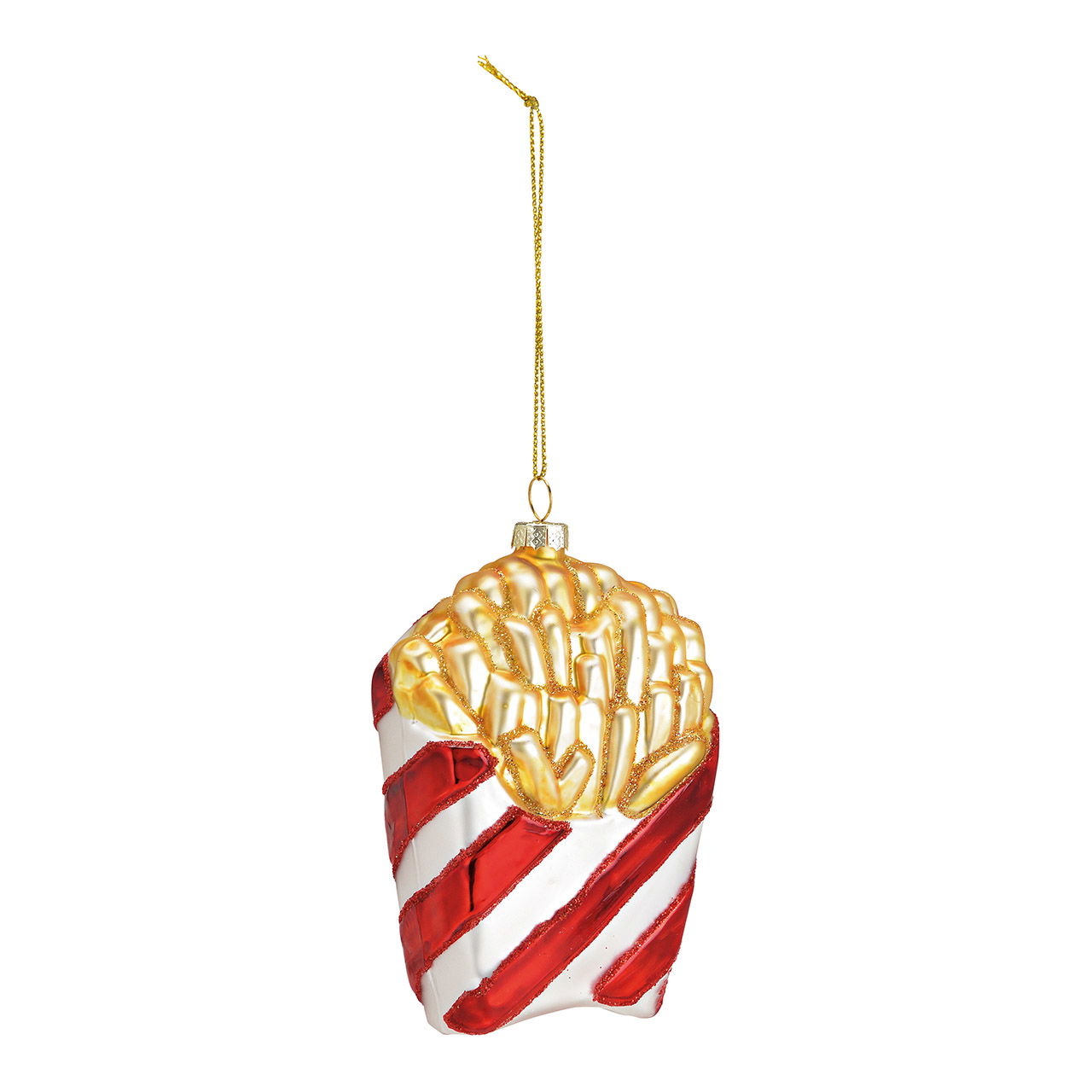 Weihnachtshänger Pommes aus Glas, Rot/Gold (B/H/T) 7x10x4cm