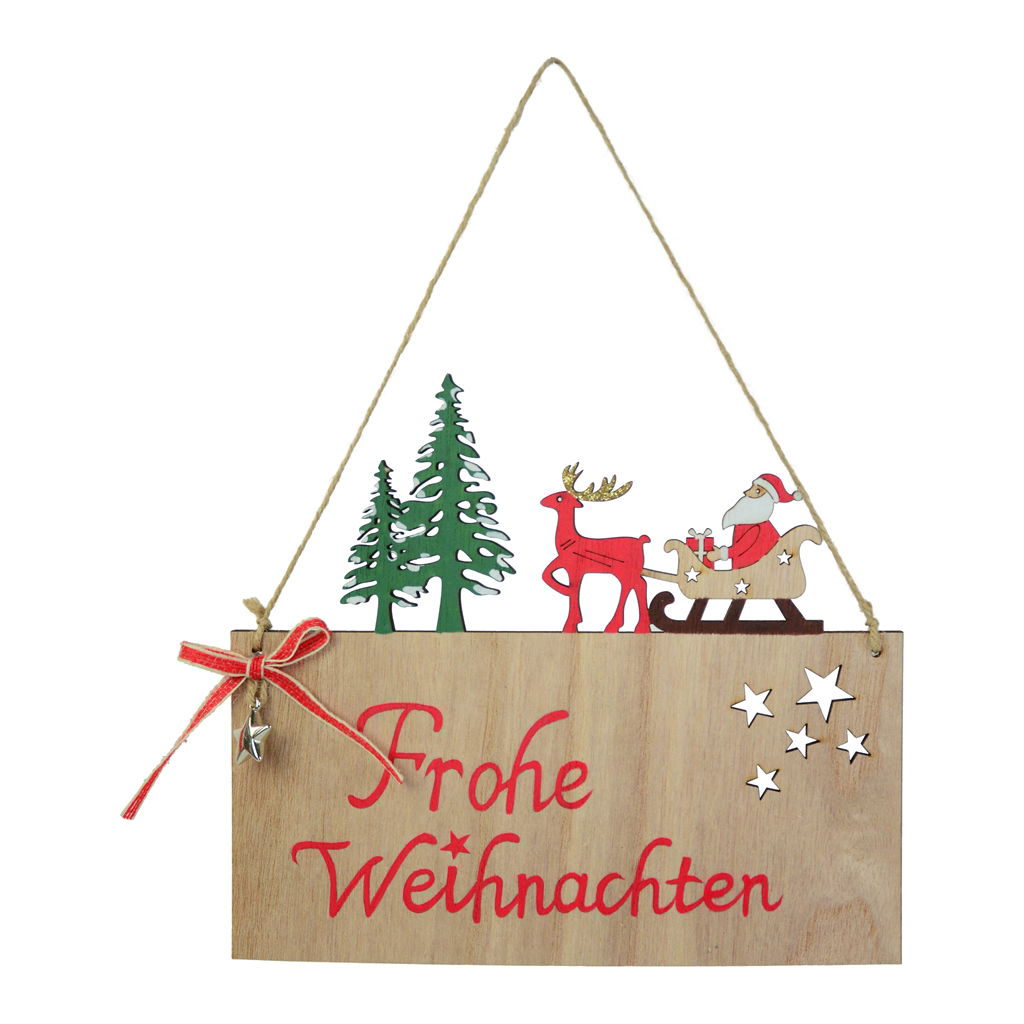 Accroche porte/mur Père Noël Joyeux Noël, bois, 22x0.5x28cm, 1 pc, naturel