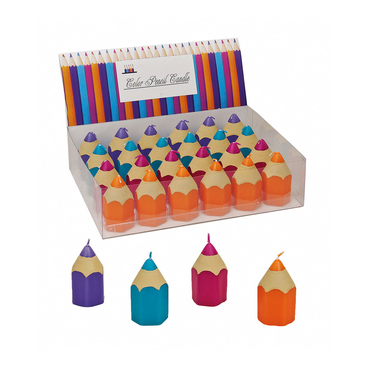 Bougies en forme de stylo, assorties, 8 cm