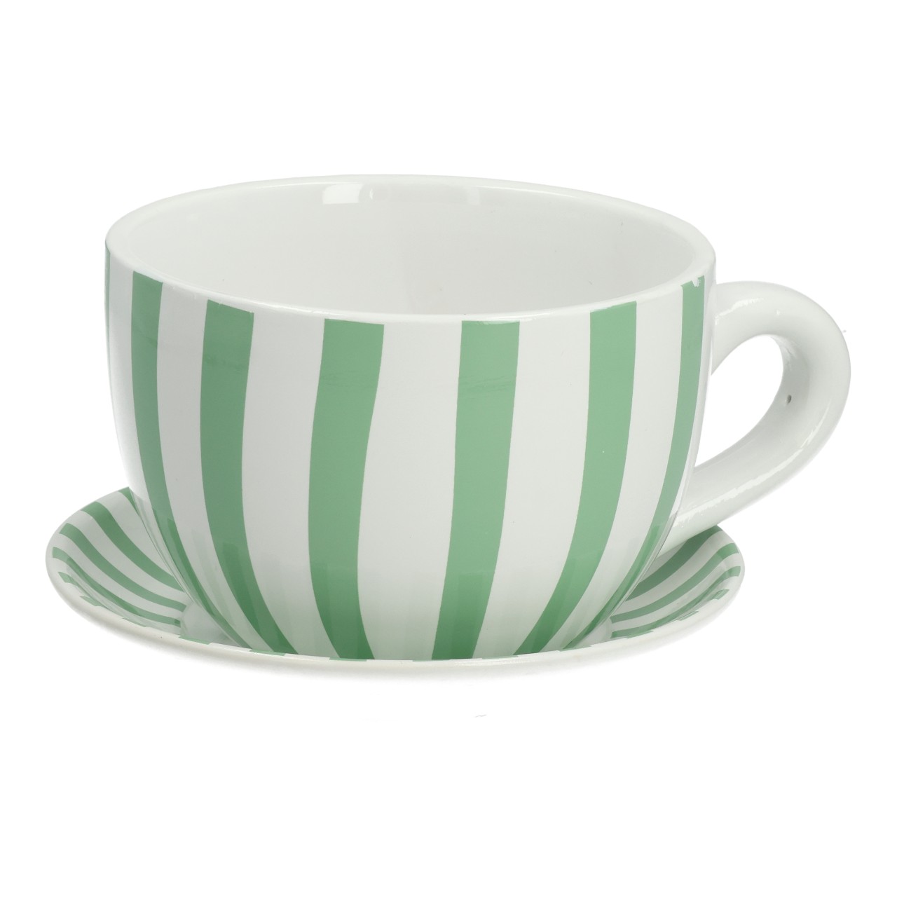 Vaso da fiori a righe in ceramica bianca (L/A/P) 20x12x15 cm Tasse, Kaffeetasse, Grün, Streifen, Porzellan
