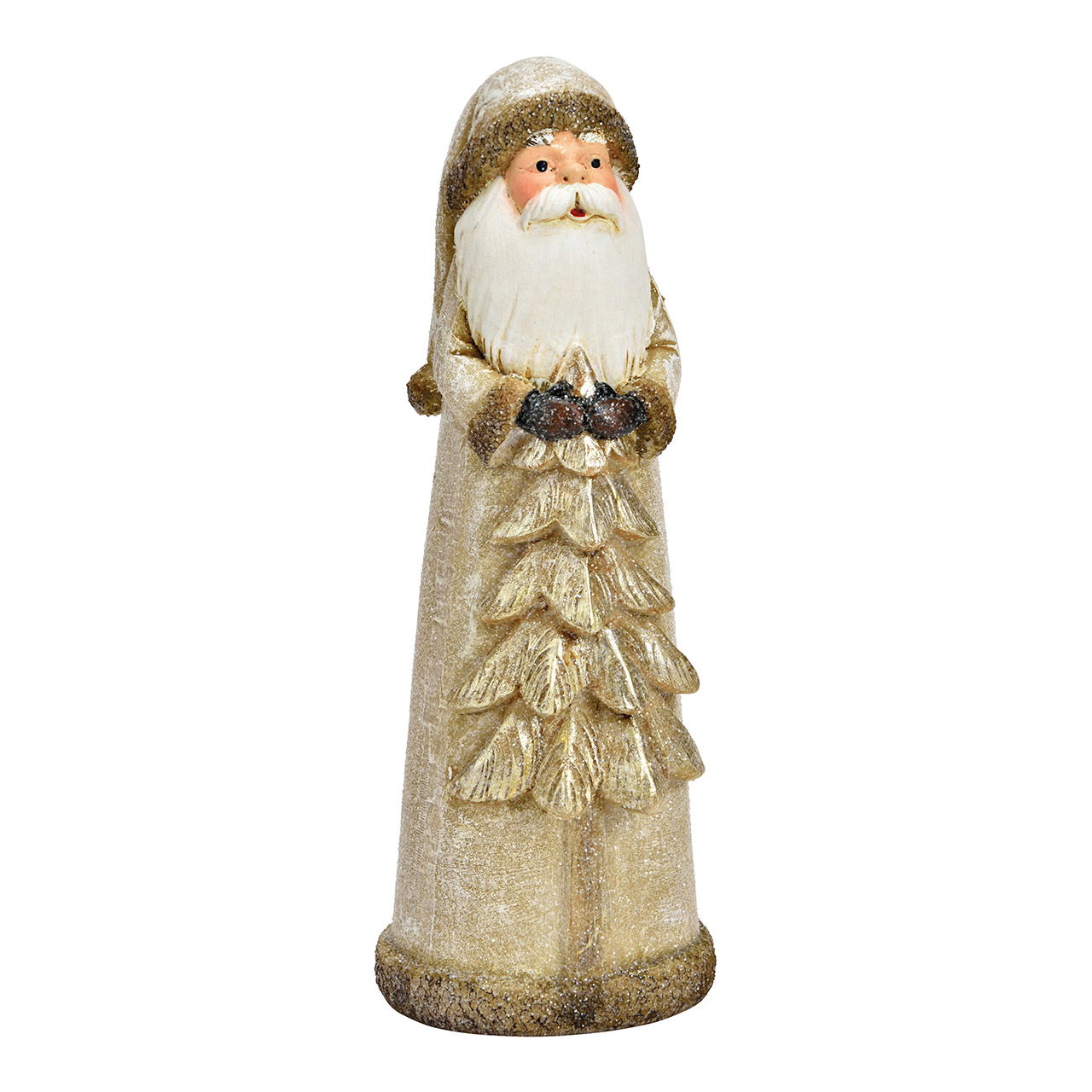 Kerstman met glitter gemaakt van poly champagne (B/H/D) 7x20x7cm