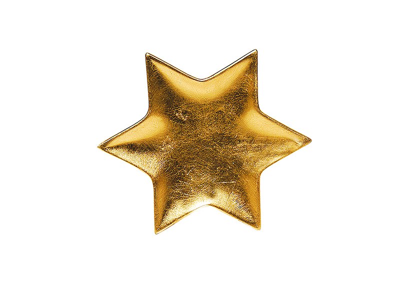 Teller aus Ton, glasiert in gold, sternförmig, 19 cm