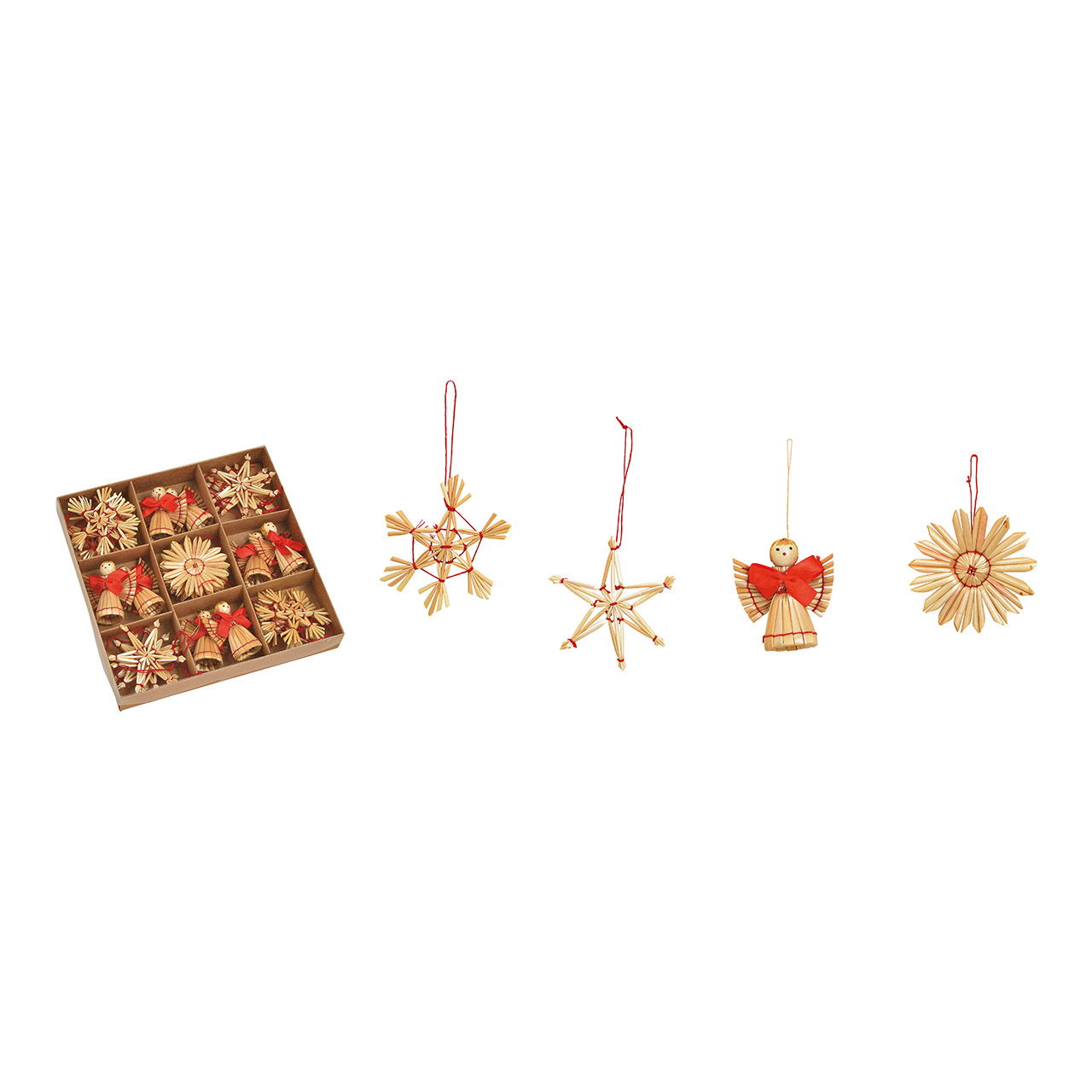 Juego de perchas de Navidad de paja, estrella (c/h/d) 6x6x0,3 cm, natural Juego de 28, (c/h/d) 19x2x19cm