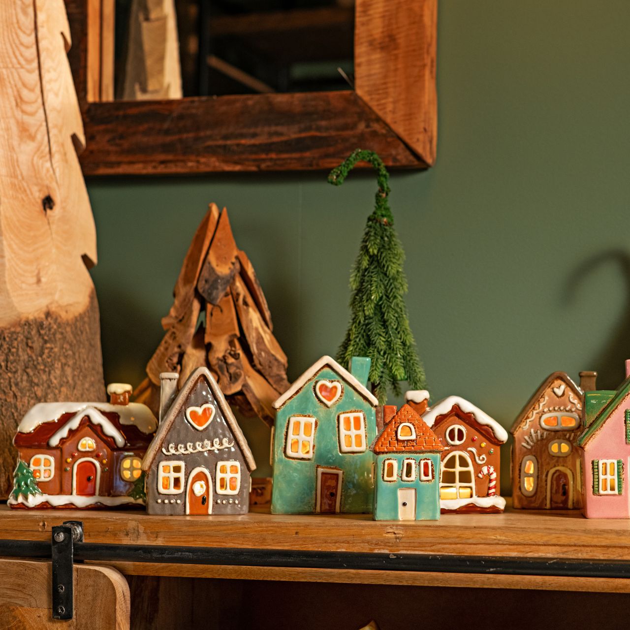 Casita de luz de gres, colorida (A/A/P) 17x15x9cm Essen, Süßigkeiten, Holz, Plätzchen