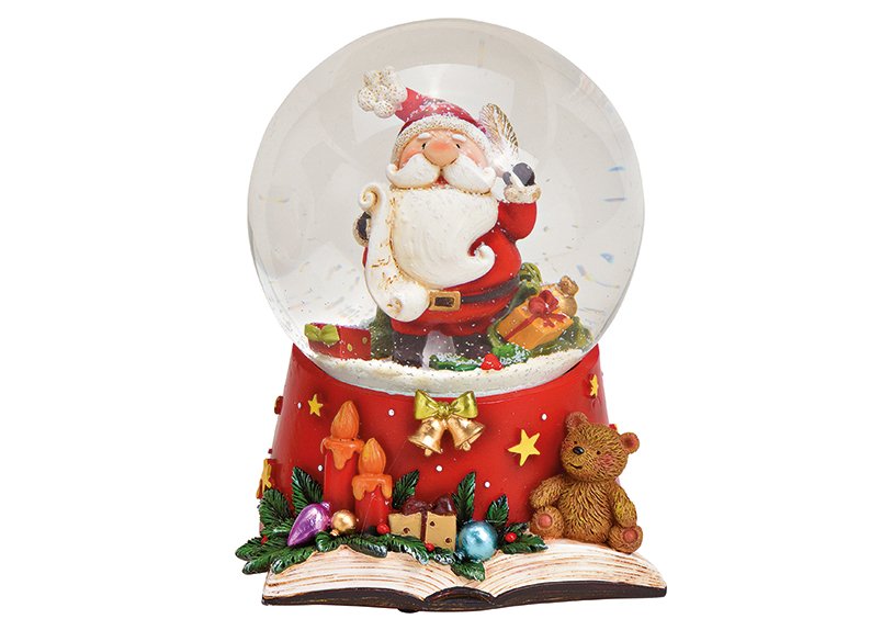 Muziekdoos, sneeuwbol kerstman, poly, glas gekleurd (w/h/d) 10x14x10cm