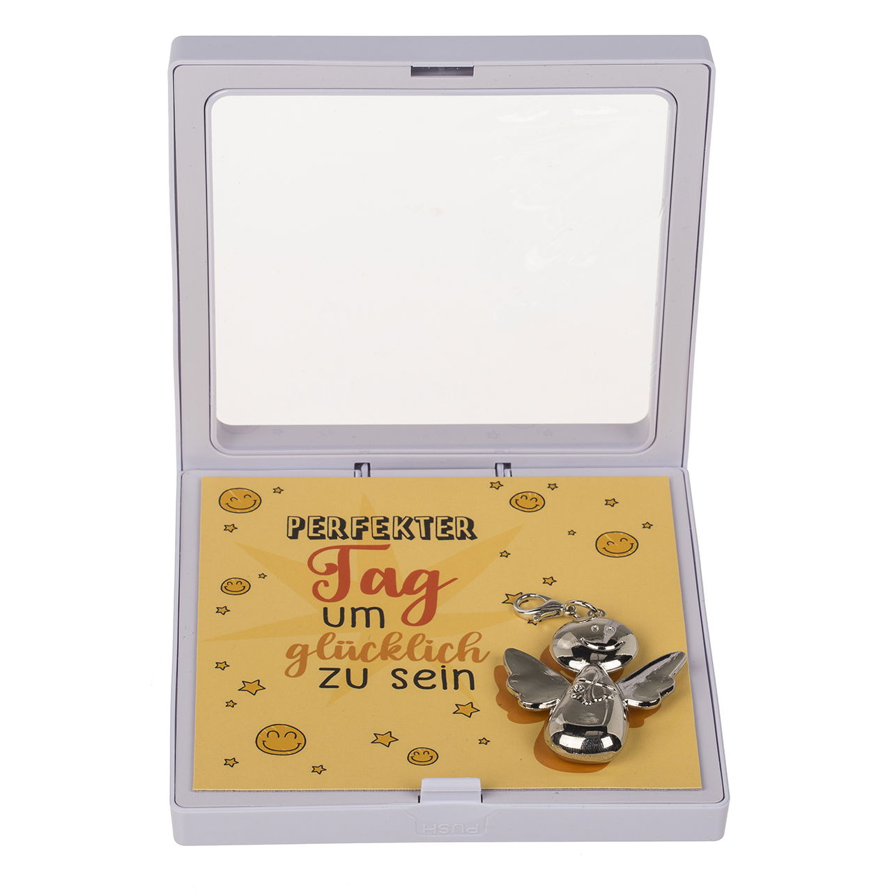 Schlüsselanhänger  Engel aus Metall, 6-fach, Bunt (B/H/T) 3x4x1cm in Kunststoff Box Kiste