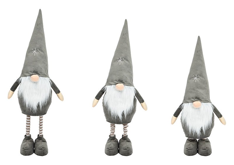 Gnome with telescopic legs made of textile Grey (W/H/D) 24x57x15cm / 24x70x15cm