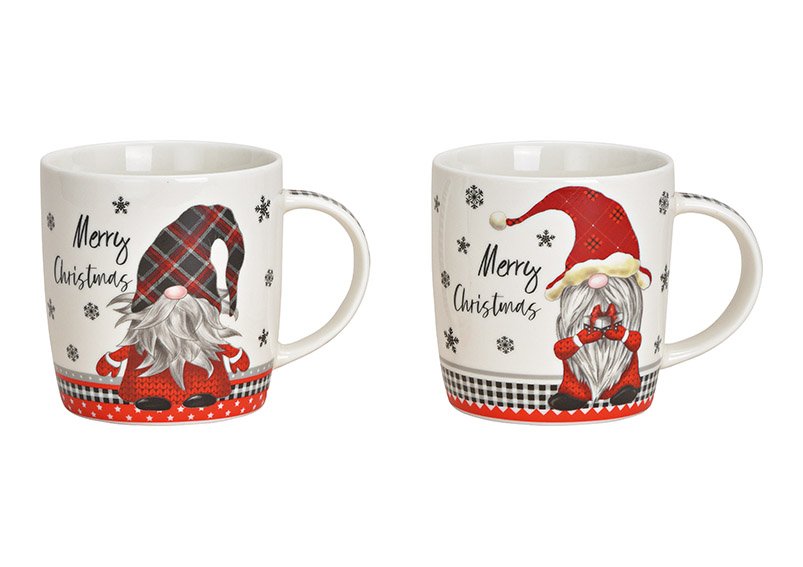 Mug christmas decor, gnome, merry christmas made of porcelain red 2-fold, (w / h / d) 12x9x8cm 340ml