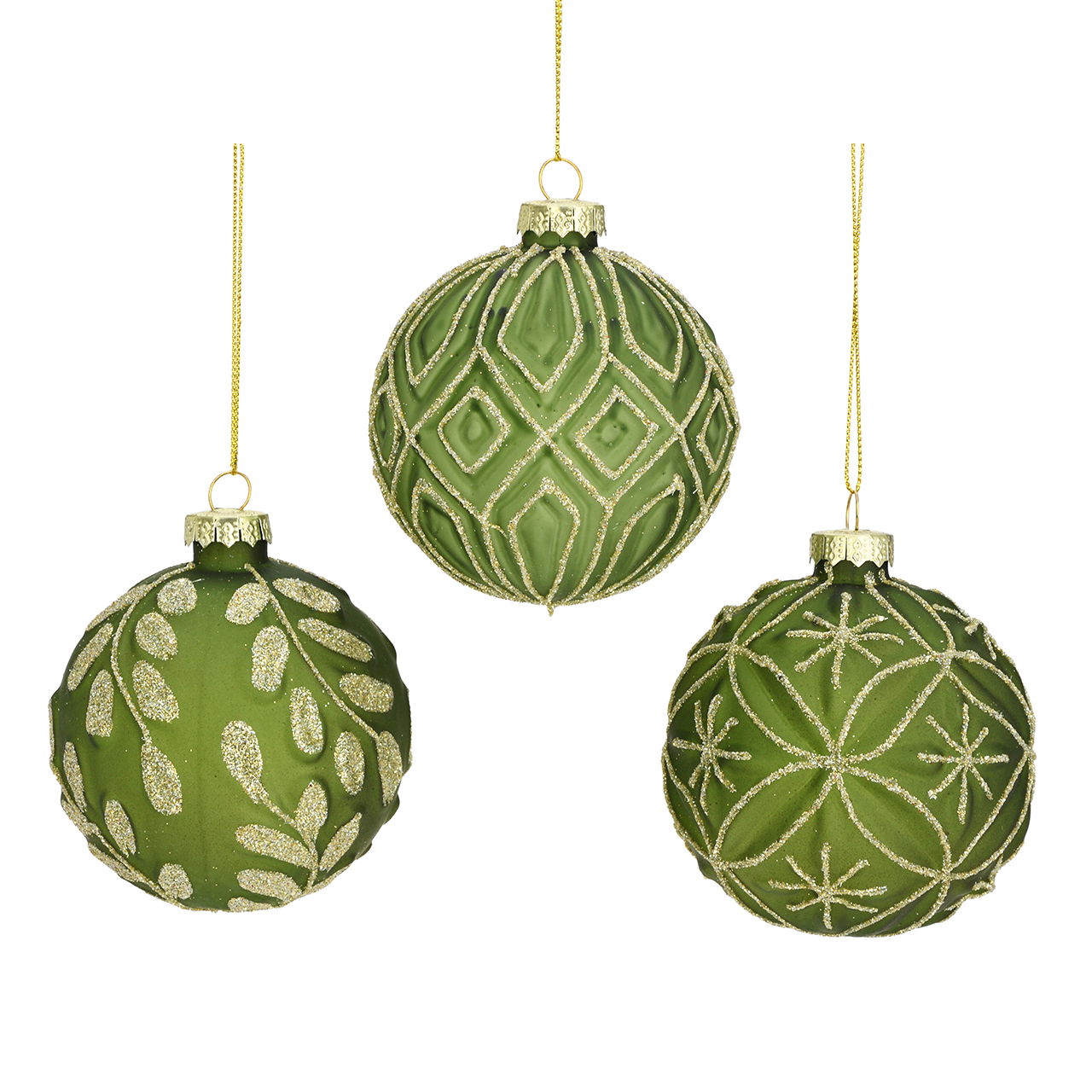 Weihnachtskugel beflockt aus Glas Grün 3-fach sortiert (B/H/T) 8x8x8cm Zubehor, Ohrring, Schmuck, Medaillon, Anhänger