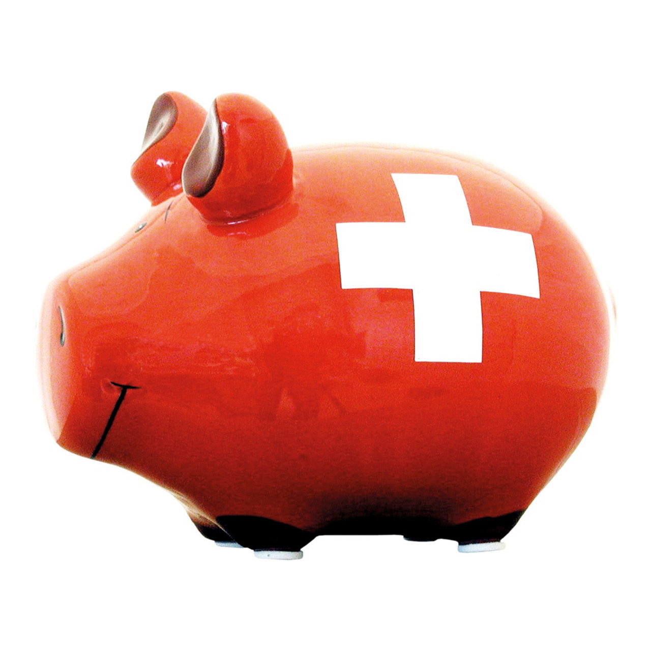 Sparschwein Company Sparschwein Swiss Bank aus Keramik, Rot/Weiß (B/H/T) 12,5x9x9 cm Kleinschwein Erste Hilfe, Sparschwein