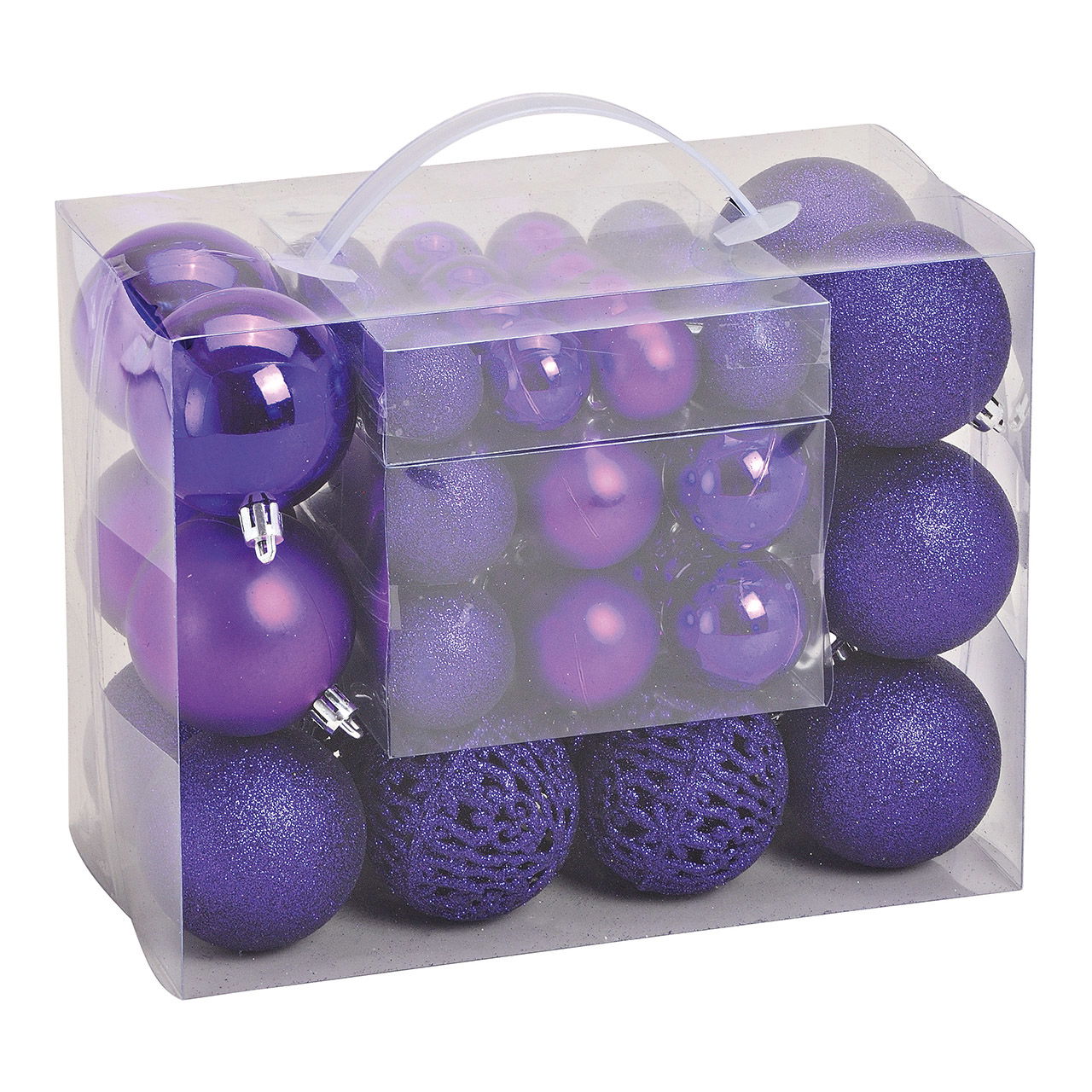 Set di palline di Natale in plastica, set di 50, viola (c/h/d) 23x18x12cm Ø3/4/6cm