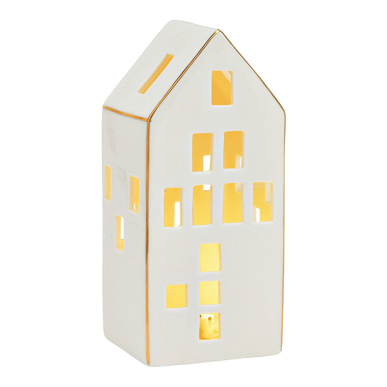 Maison avec LED en porcelaine blanche (L/H/P) 8x17x7cm