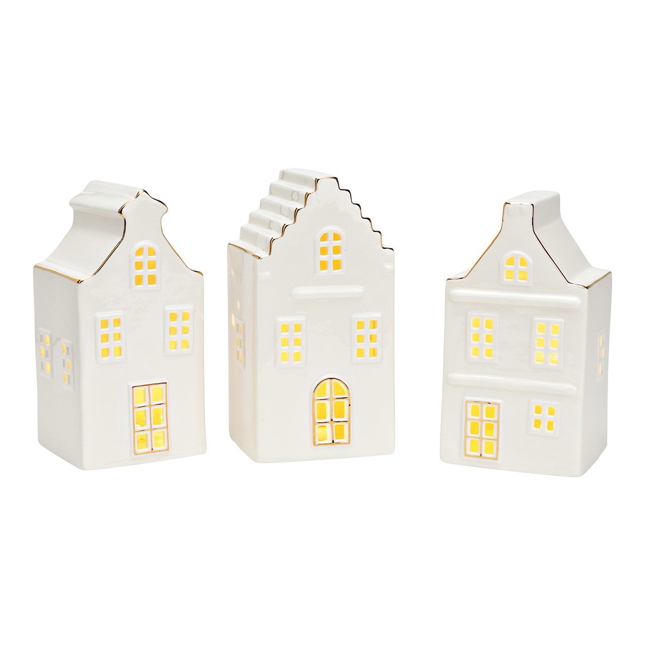 House with light, battery operated 3xLR44, with timer, made of porcelain white 3-fold, (W/H/D) 8x17x8cm