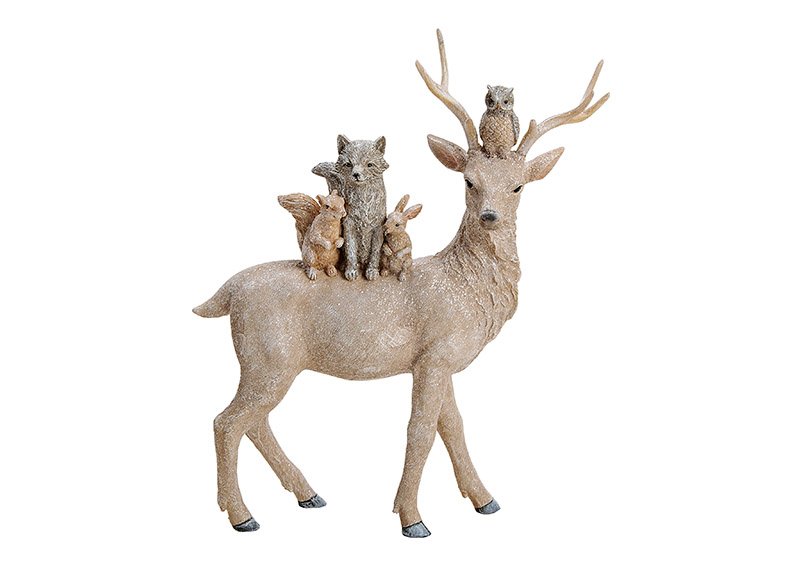 Deer, made of polyresin, beige color with glitter, 28x35x10cm