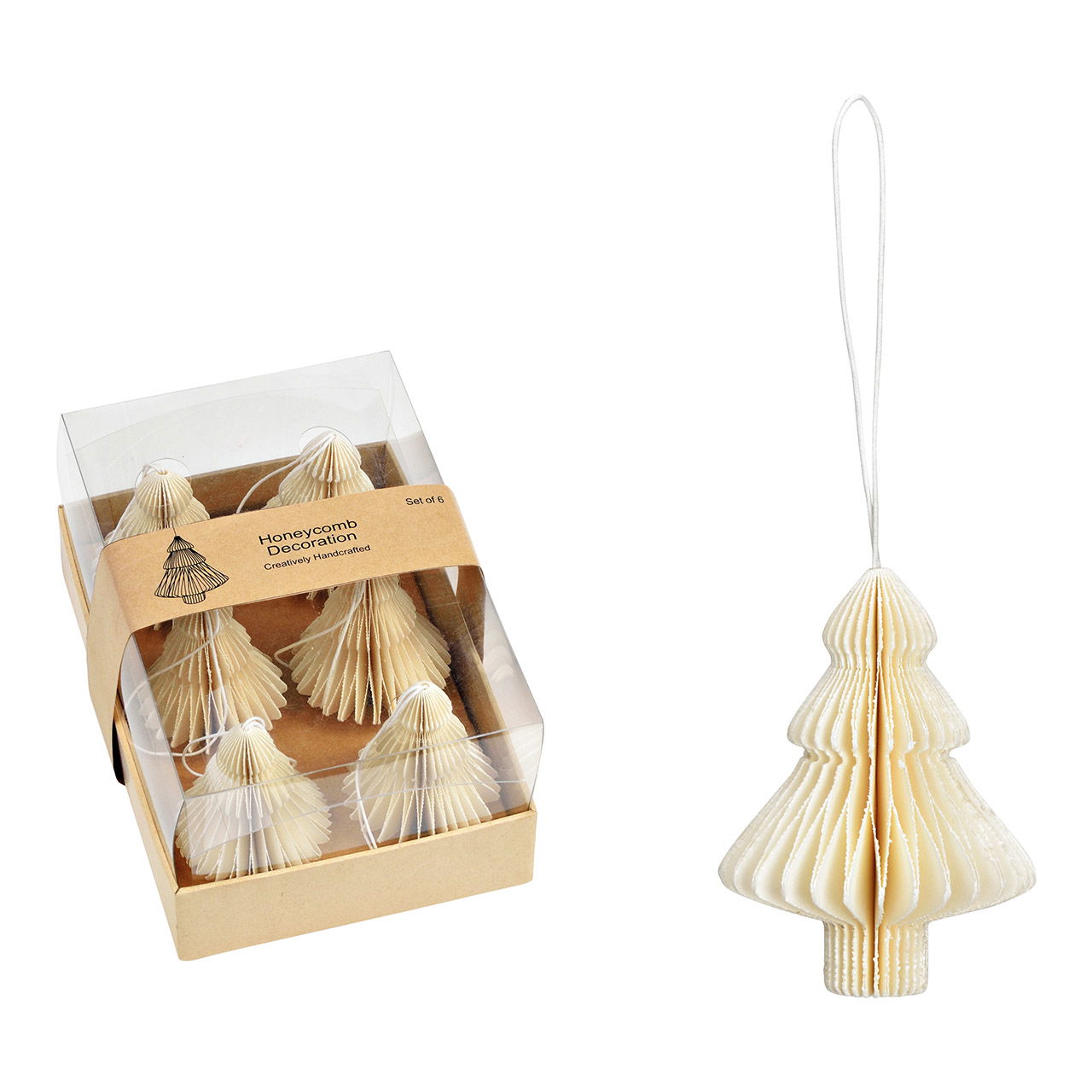 Weihnachtshänger Honeycomb Tannenbaum aus Papier/Pappe, 6er-Set, Weiß (B/H/T) 5x7,5x5cm/18x9x12cm Tier, Wirbelloses Tier, Leben im Meer, Muschel, Kiste