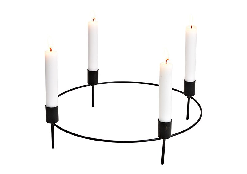 Candelabro, soporte de corona, para 4 velas de metal Negro (A/H/D) 32x9x32cm