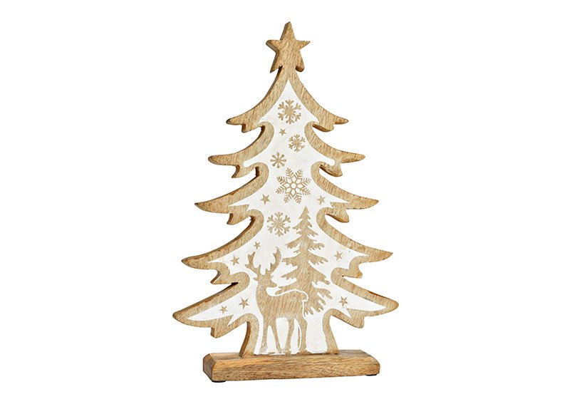 Kerstboomstandaard van natuurlijk mangohout, wit (B/H/D) 28x41x5cm